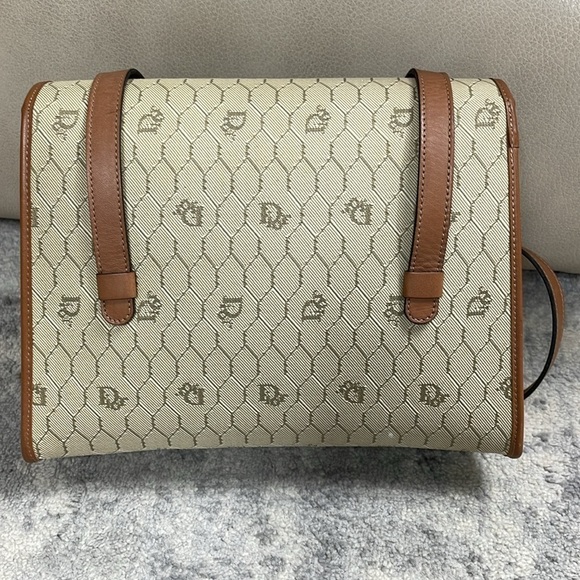 Vintage Christian Dior Honeycomb Flap Shoulder Bag Satchel Beige Designer - Picture 4 of 17